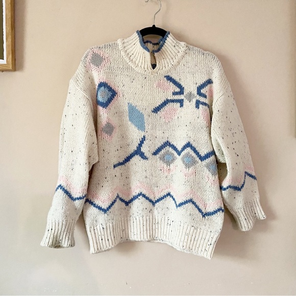Vintage East 62• cream pastel flower knit pullover women’s size large - Picture 2 of 13